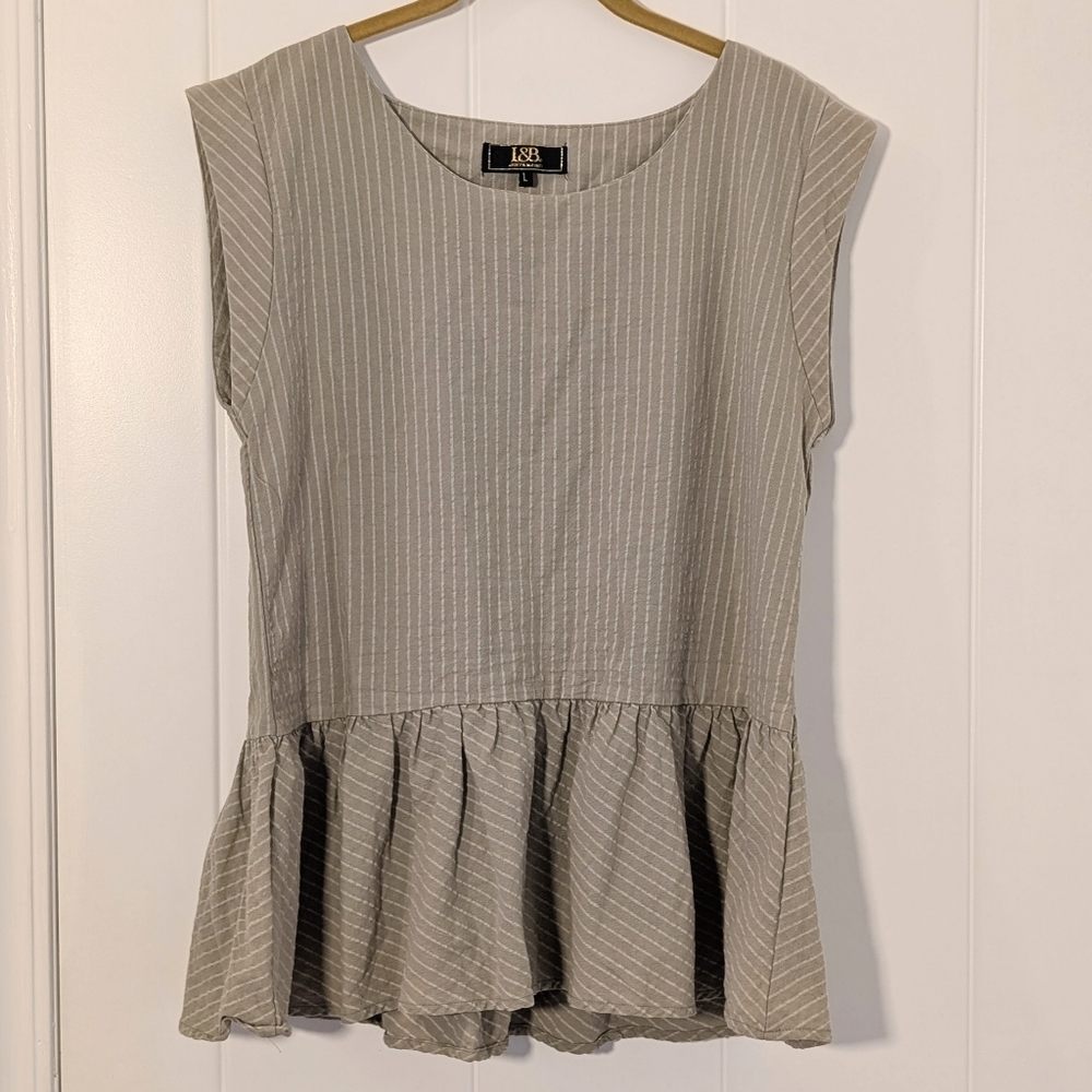 L&B 100% Cotton Sage Green Pinstripe Peplum Blouse